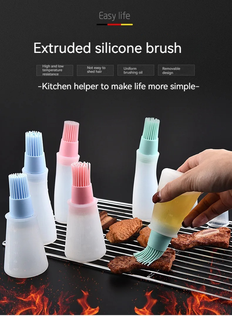 Silicone Oiler with Brush Seasoning Seasoning Sauce Brush with Scale Oil Bottle BBQ Kitchenware Gadgets Grilling Frying Tools