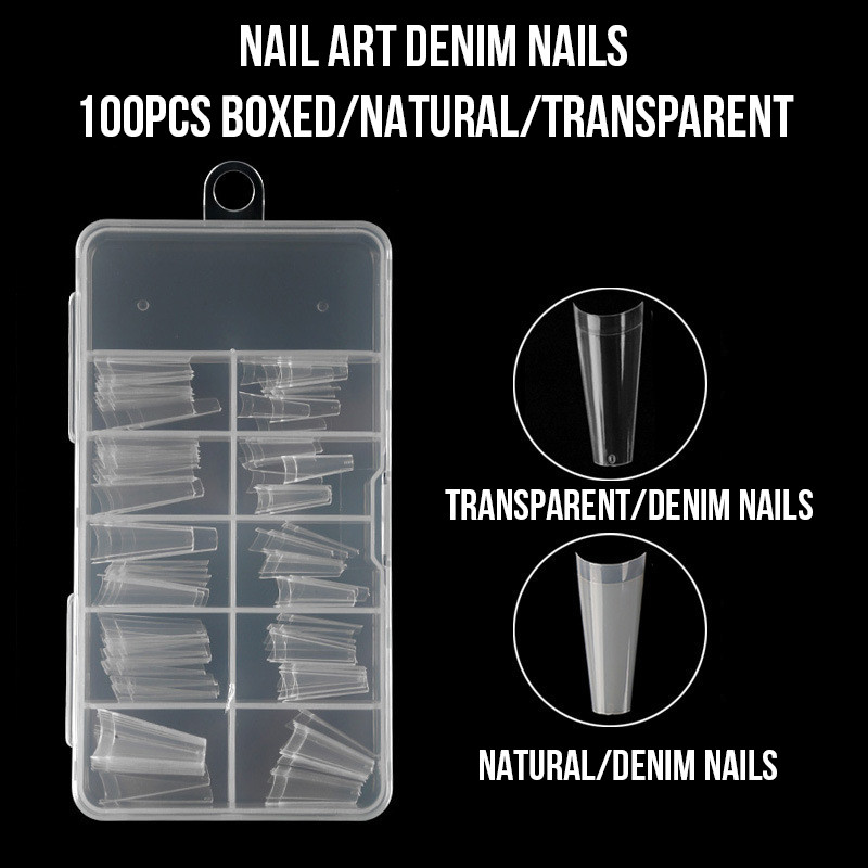 100 PCS Clear Natural/Transparent White False Point Stiletto French Acrylic Nail Tips Soft Silicone Box