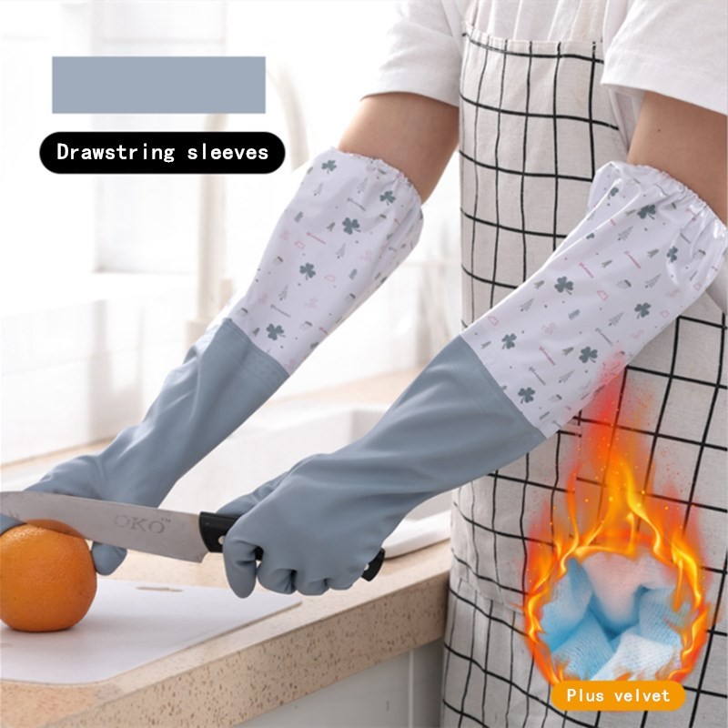 Thicken Dishwashing Gloves Waterproof Rubber Plus Velvet Winter Kitchen Durable Washing Dish Washing Rubber Household