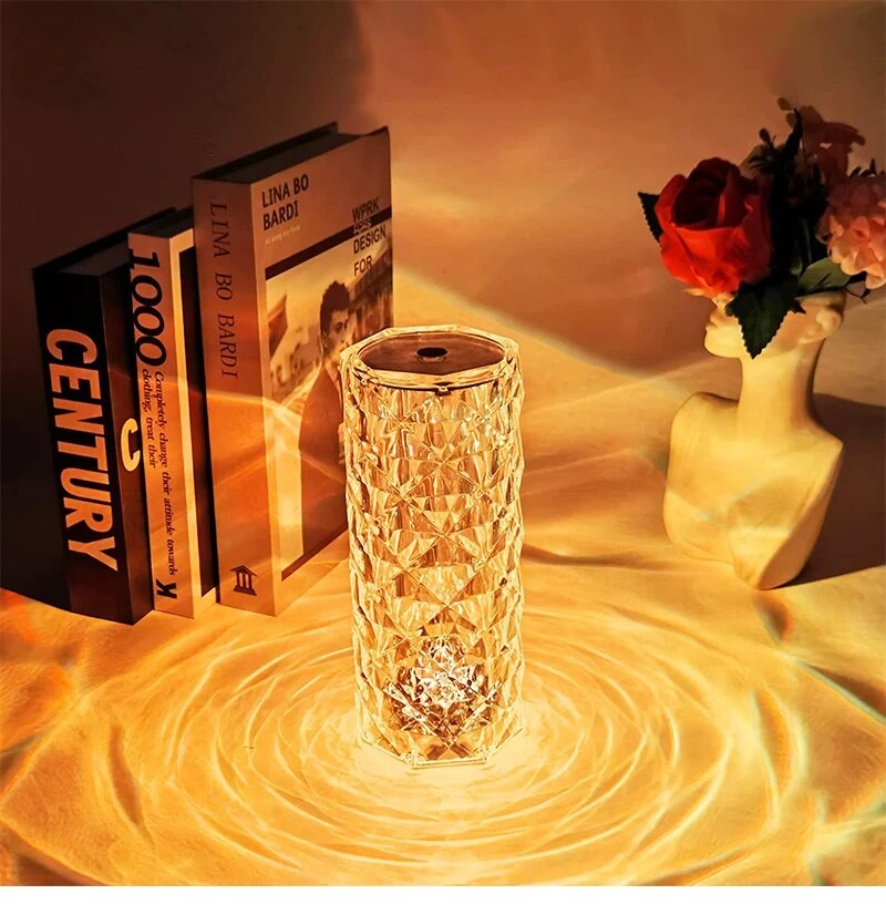 Diamond Table Lamp Rose Light Atmosphere Projector USB Touch Night Light for Bedroom Desk Party Decor 16 Colors