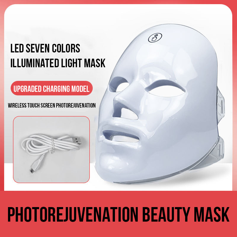 7 Colors LED Facial Mask Photon Therapy Skin Rejuvenation Anti Acne Wrinkle Removal Skin Care Mask Skin Brightening Beauty Instrument Whitening Led Spa Mask Machine