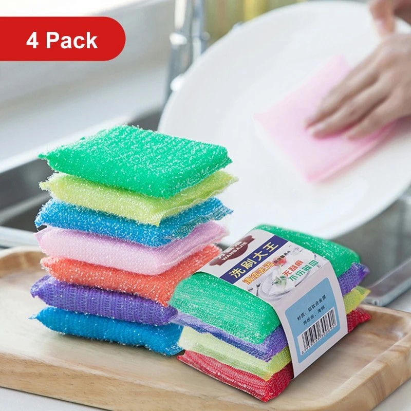 4Pcs Pan Pot Dish Wash Sponges Double Side Dishwashing Sponge Household Kitchen Cleaning Tools Tableware Dish Washing Brush