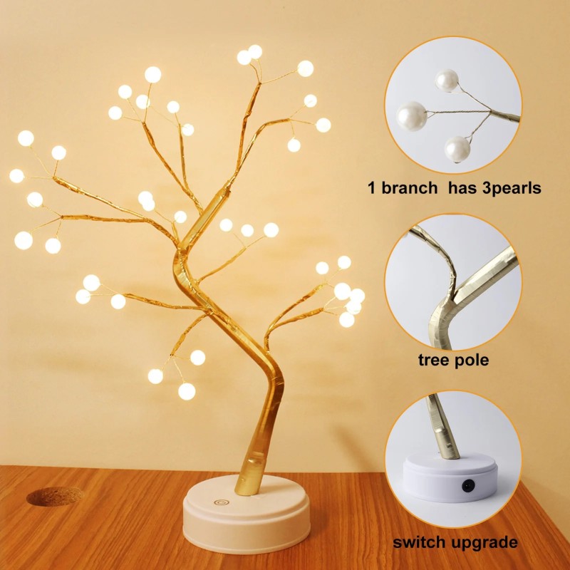 36 LED USB Bonsai Lamp Gypsophila Tree Night Light Touch Copper Wire Table Lamp Home Party Wedding Christmas Holiday Decor