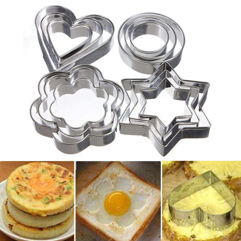 12pcs Nonstick Reusable Baking Mould Stainless Steel Biscuit Pastry Stencils DIY Mold Star Flower Heart 4 Shapes Durable Round