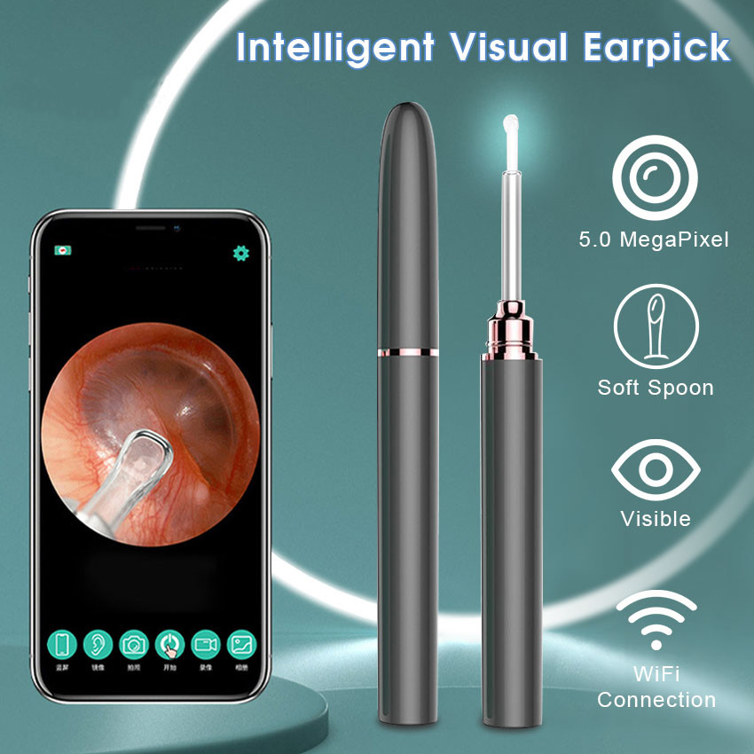 Ear Pick Intelligent Visible Ear Spoon Ear Wa-x Removal Ear Cleaner with Camera Visual Ear Sco-pe Camera Safe Ear Pick Ear Cleaning Endo-csope Kit Wi-reless Ear Otoscope Ear Cleaning Tool