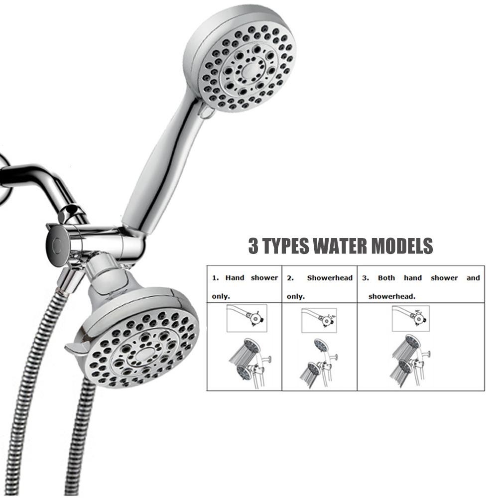 Handheld Shower Head Rain Showerhead Combo 5 Spray Settings High Pressure Shower Head With 3-Way Water Diverter Stainless Steel Hose Set Polished Chrome Bathroom Hand Showerhead Holder