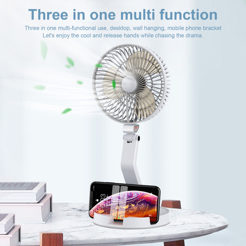 Mini Folding Fan Table Lamp Phone Holder Portable Desk Fan Wall-mounted Cooling Electirc Fan 3 Speed Adjustable USB Rechargeable for Office Household Use