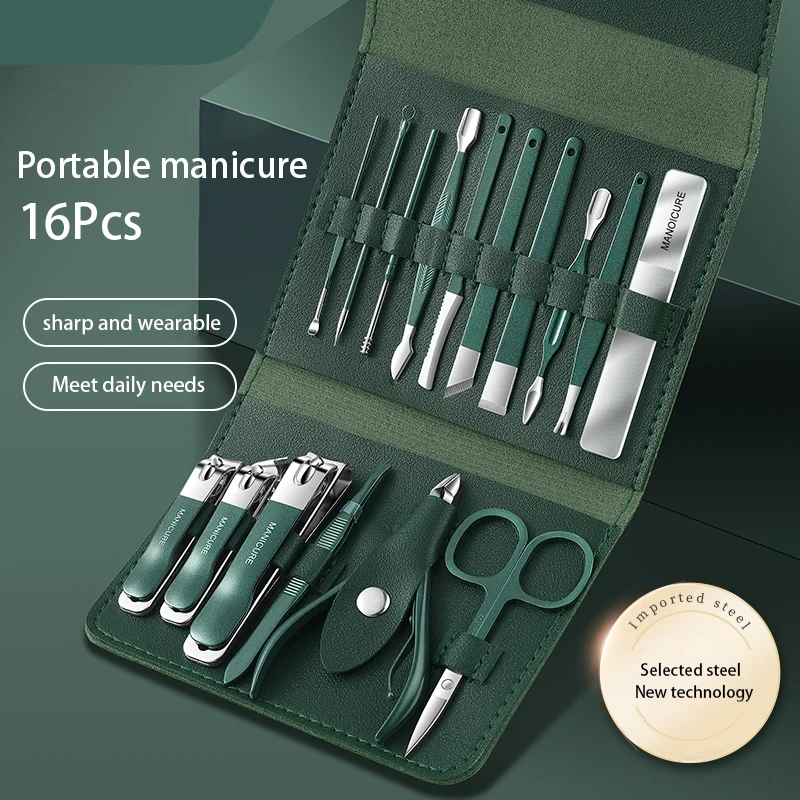 16 PCS Stainless Steel Portable Nail Clipper Set Professional Pedicure Kit Beauty Manicure Set