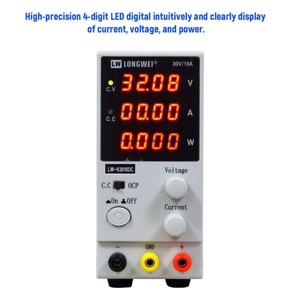 220V Power Supply 50Hz 0~30V 0~10A Switching Power Supply 4-digit LED Voltage Current Power Display Mini DC Power Supply Voltage-stabilized Source Regulated Power Supply Stabilized Voltage Supply