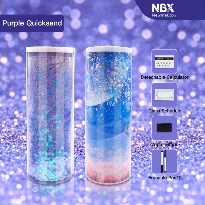 Iconic Luxe - NBX Pencil Cases Multifunctional Standing Quicksand Case Organizer Double Layer Cylindrical Cute Pen Bag Holder with