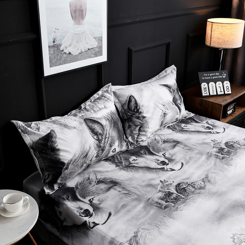 4pcs/set 3D Wolf Printed Pattern Bedding Set Bedclothes Comforter Cover Bed Sheet Pillowcas